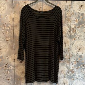 Women's Olive and Black Striped Scoop Neck Top